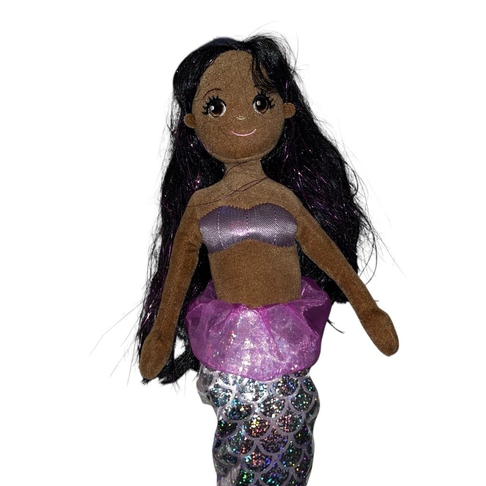 Aurora African American Black Brown Mermaid Plush Doll purple
